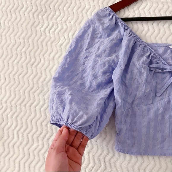 Primark Cropped Blouse Womens Size 2 Lilac Puff-Sleeve Off-Shoulder Soft Casual - Picture 6 of 11